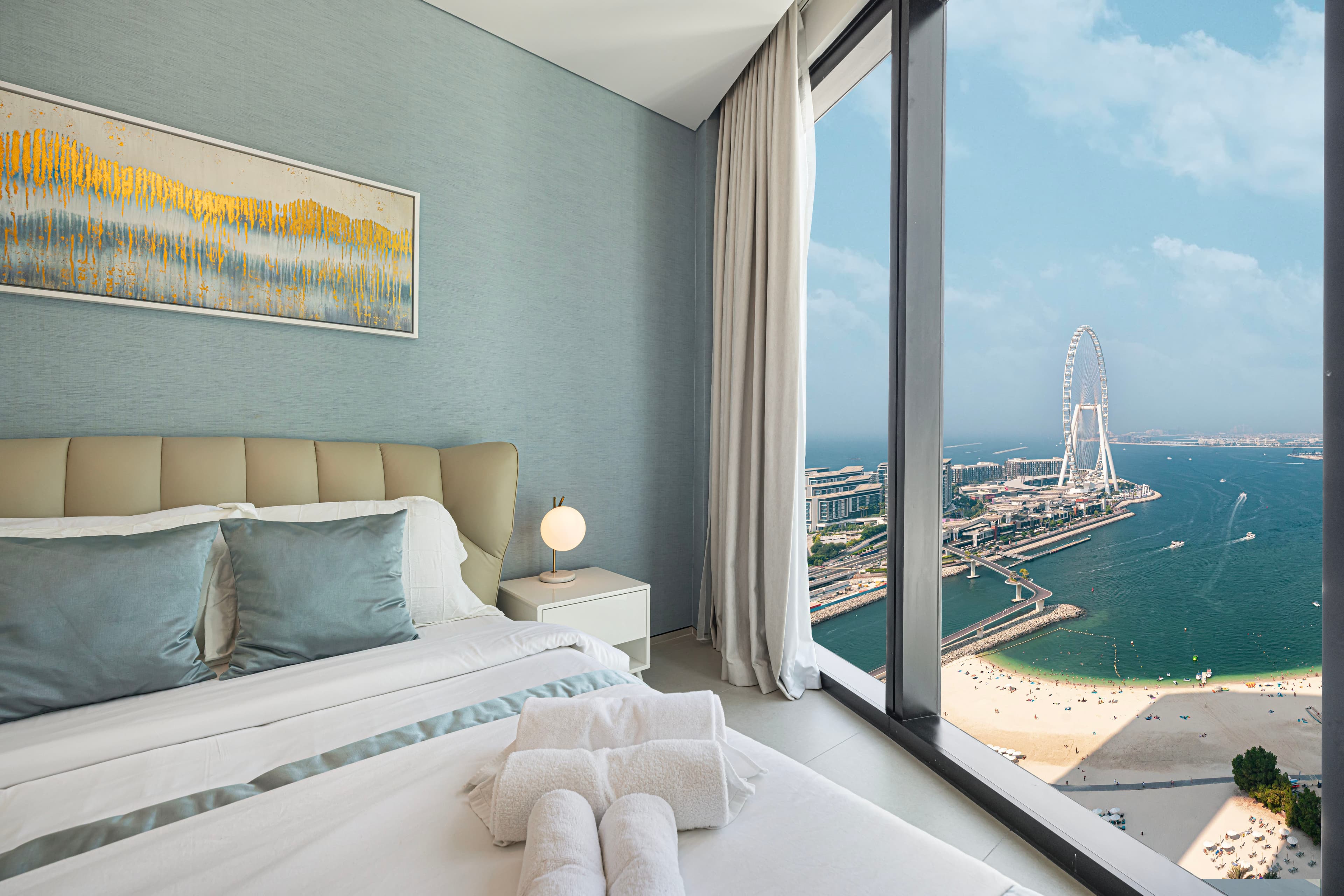 Luxury bedroom with panoramic sea view